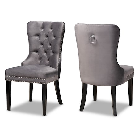 Baxton Studio Remy Grey Velvet Espresso Finished 2-Piece Wood Dining Chair Set 162-10460